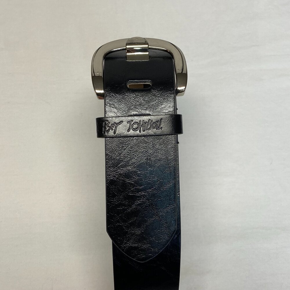 Betsey Johnson Black Wide Faux Leather Stretch Elastic Back Belt Silver Buckle - Picture 8 of 8